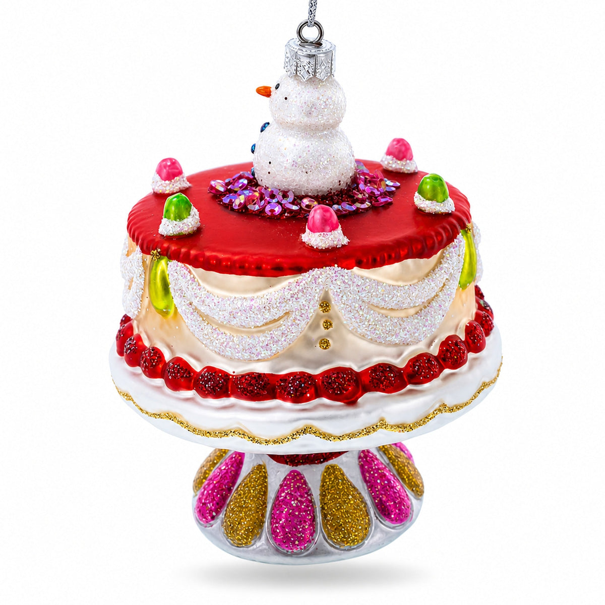 Delightful Snowman Cake Decoration Glass Christmas Ornament