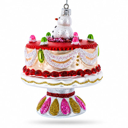 Delightful Snowman Cake Decoration Glass Christmas Ornament