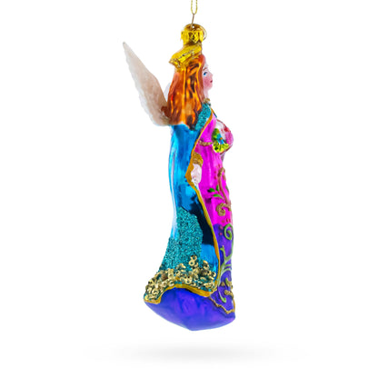 Serene Angel with Basket of Flowers Glass Christmas Ornament