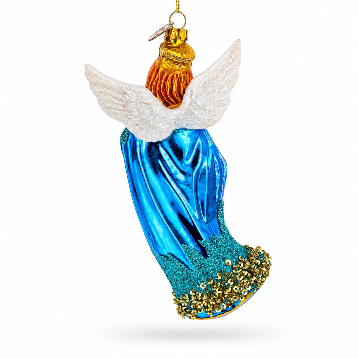 Serene Angel with Basket of Flowers Glass Christmas Ornament