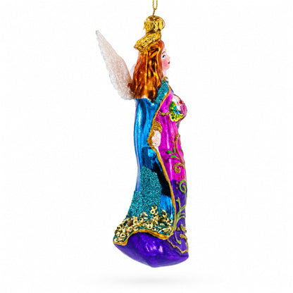Serene Angel with Basket of Flowers Glass Christmas Ornament