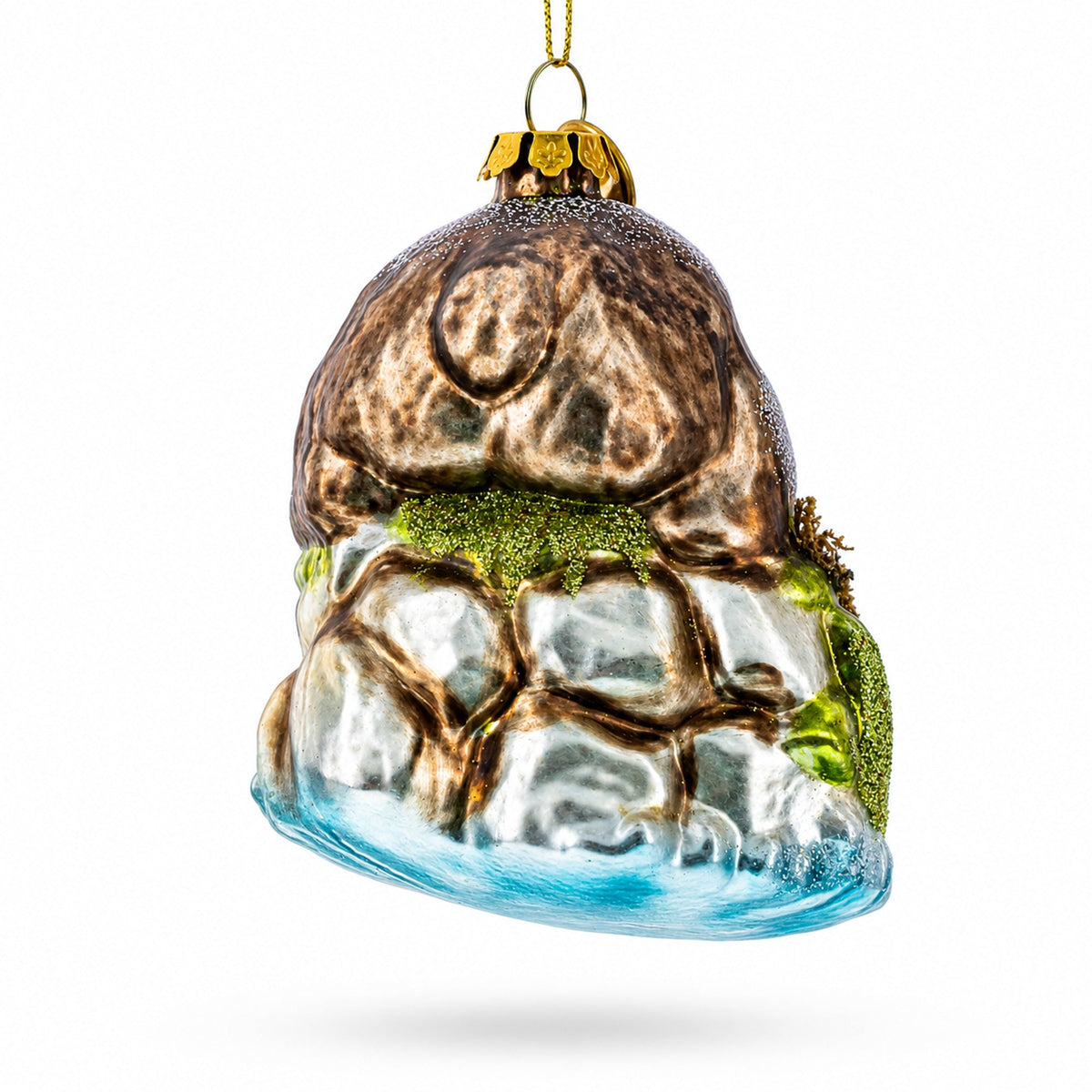 Wild Bear Watching Fish Glass Christmas Ornament