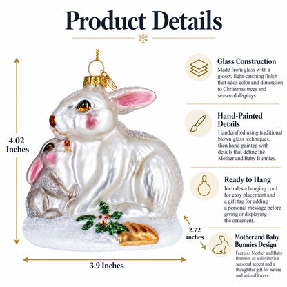 Mother and Baby Bunnies Glass Christmas Ornament
