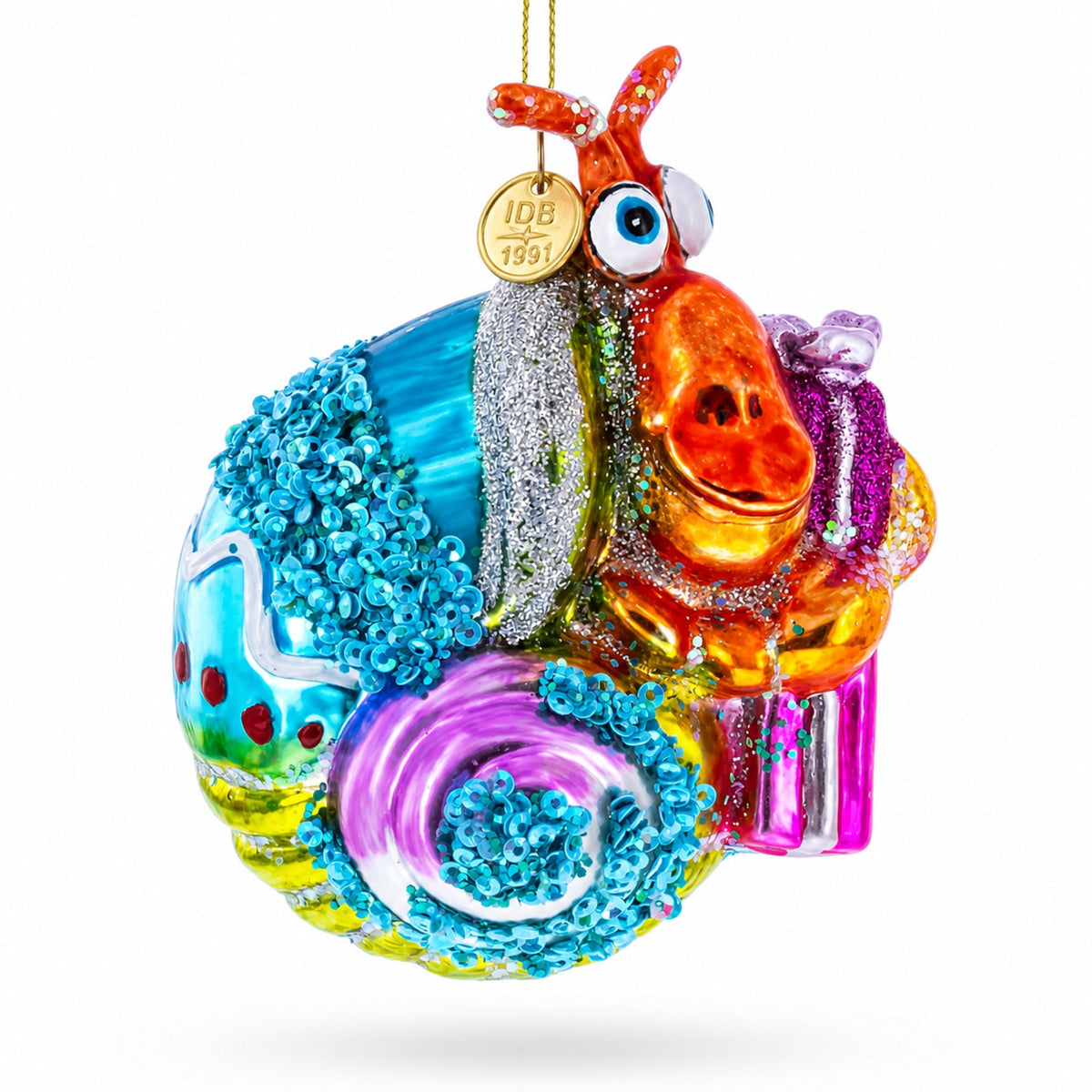 Shrimp with Gifts Glass Christmas Ornament
