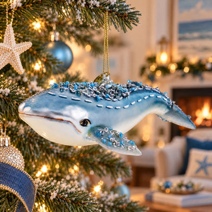 Blue Whale Glass Christmas Ornament