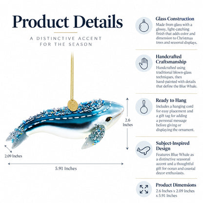 Blue Whale Glass Christmas Ornament