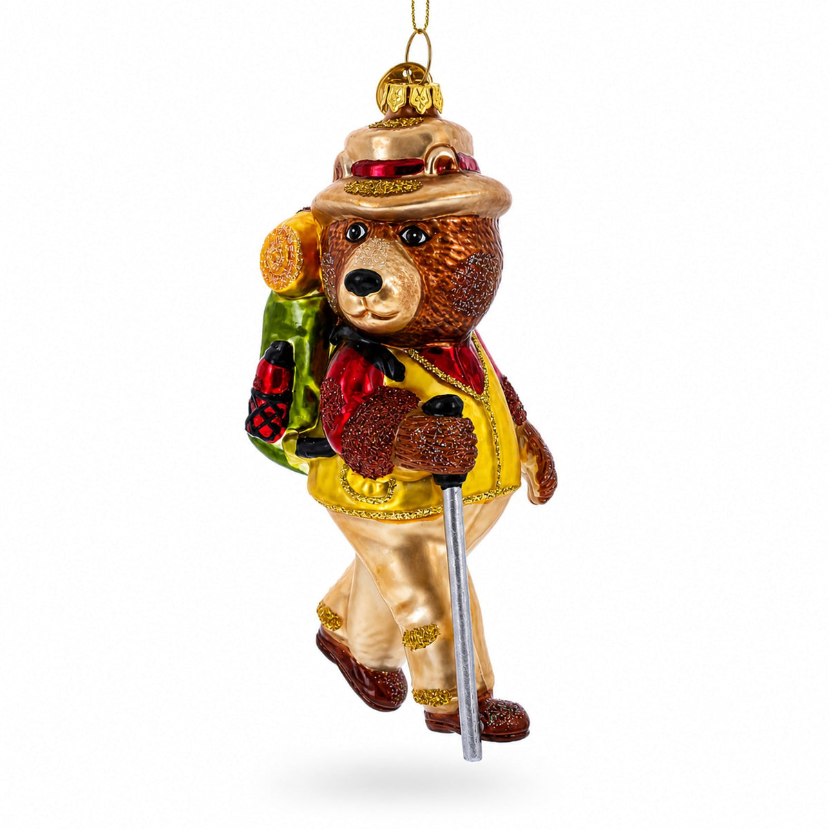 Bear Hiker Glass Christmas Ornament