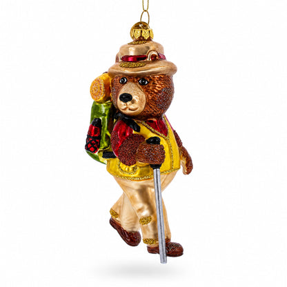 Bear Hiker Glass Christmas Ornament