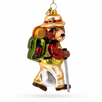 Bear Hiker Glass Christmas Ornament