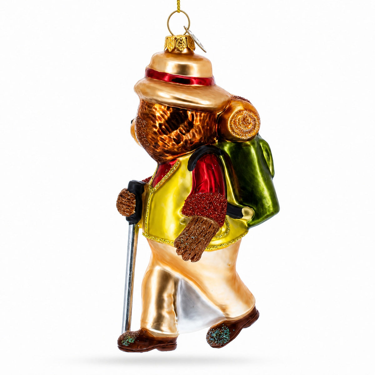 Bear Hiker Glass Christmas Ornament