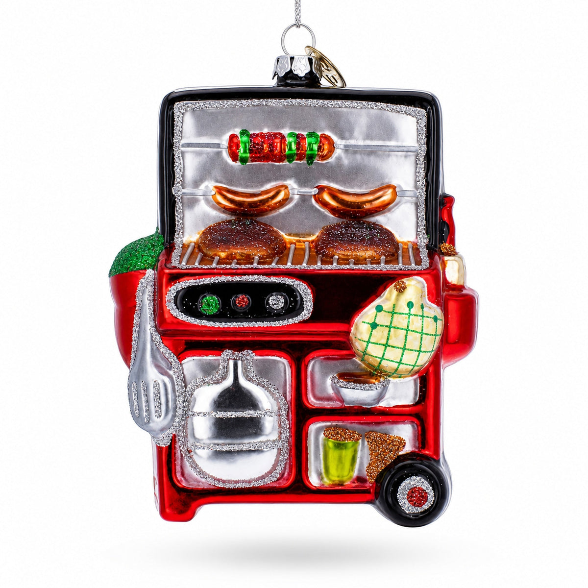 Red Barbecue Grill Glass Christmas Ornament