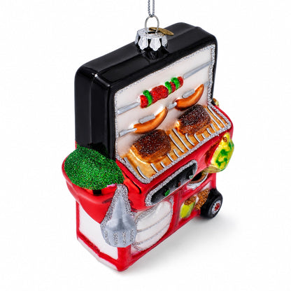 Red Barbecue Grill Glass Christmas Ornament