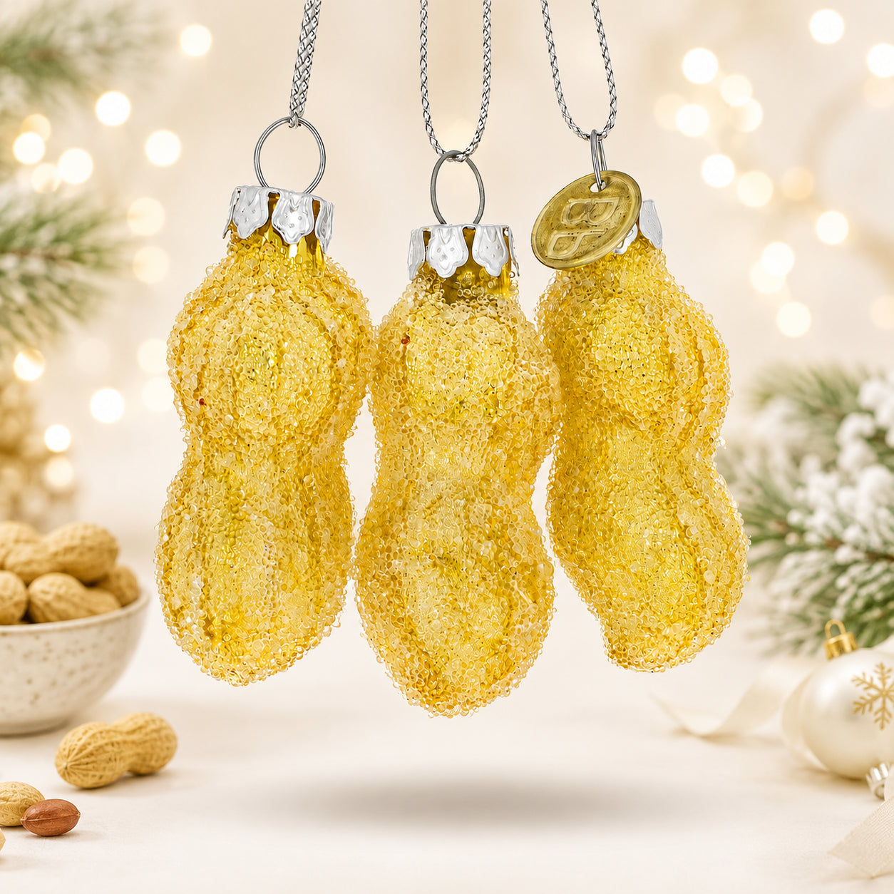 Trio of Peanuts Glass Christmas Ornament