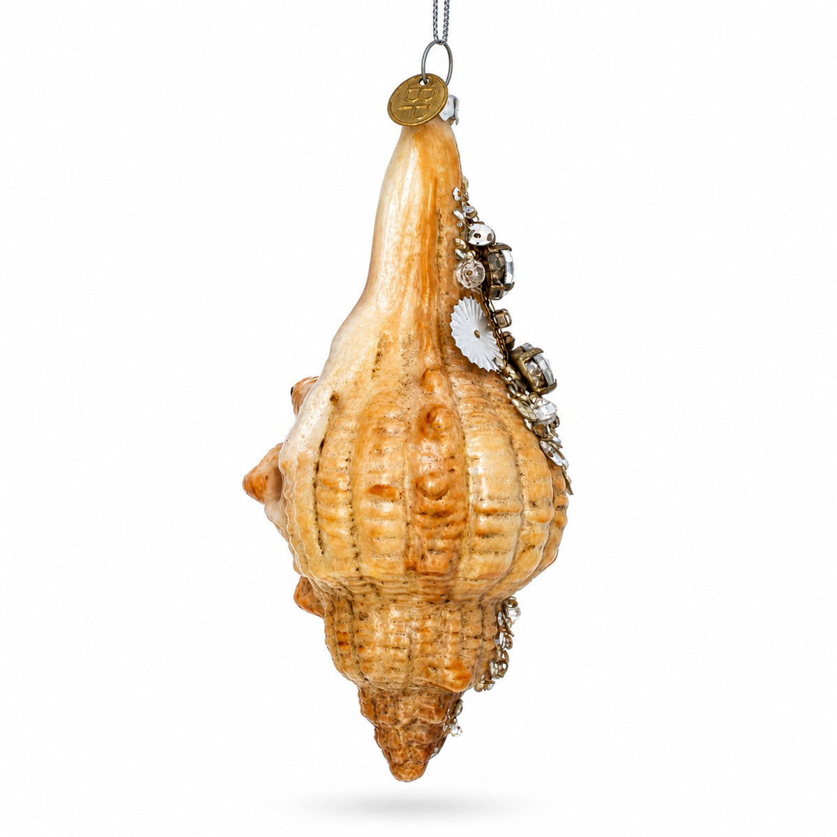 Glittered Seashell Glass Christmas Ornament