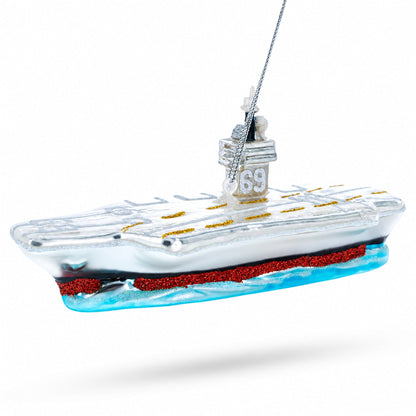 Aircraft Carrier Glass Christmas Ornament