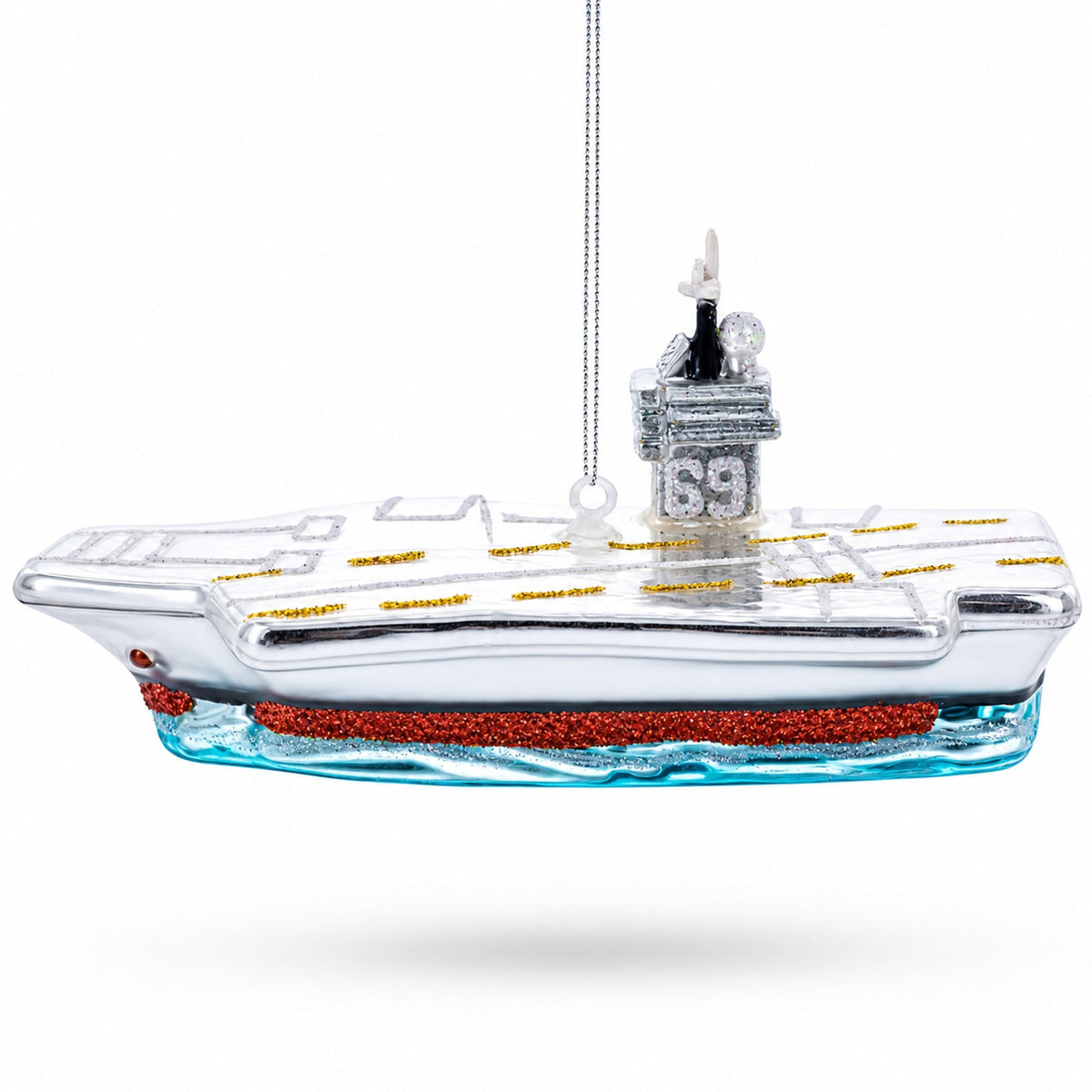 Aircraft Carrier Glass Christmas Ornament