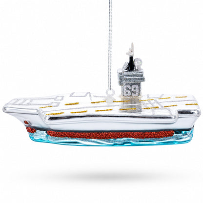 Aircraft Carrier Glass Christmas Ornament
