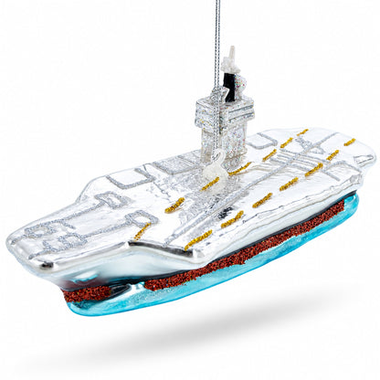 Aircraft Carrier Glass Christmas Ornament