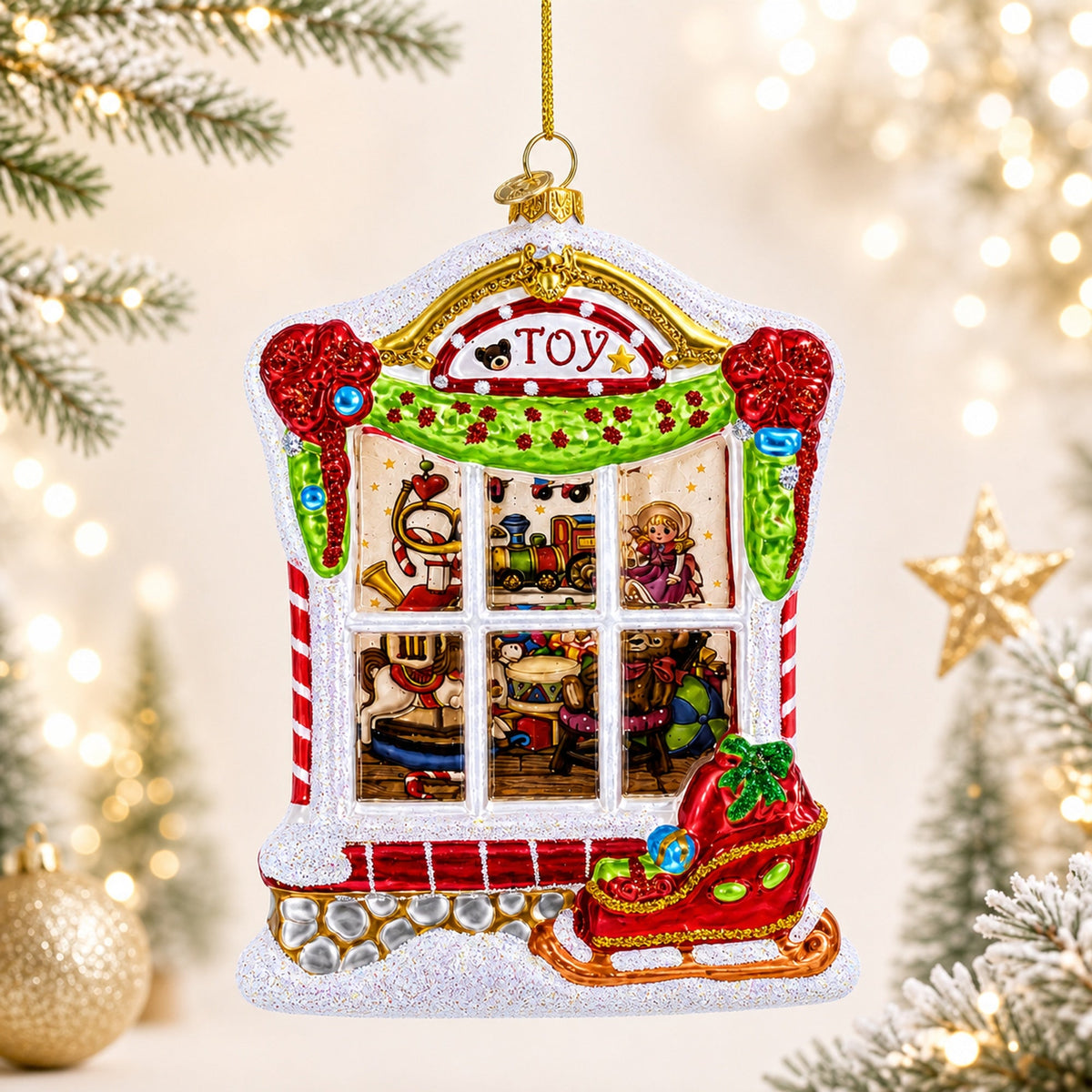 Winter Wonderland Toy House Glass Christmas Ornament