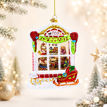 Winter Wonderland Toy House Glass Christmas Ornament