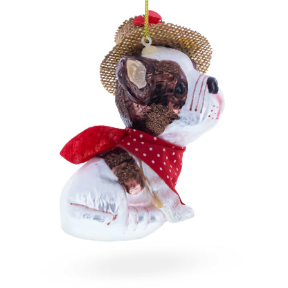 Dapper Boston Terrier in Hat Glass Christmas Ornament