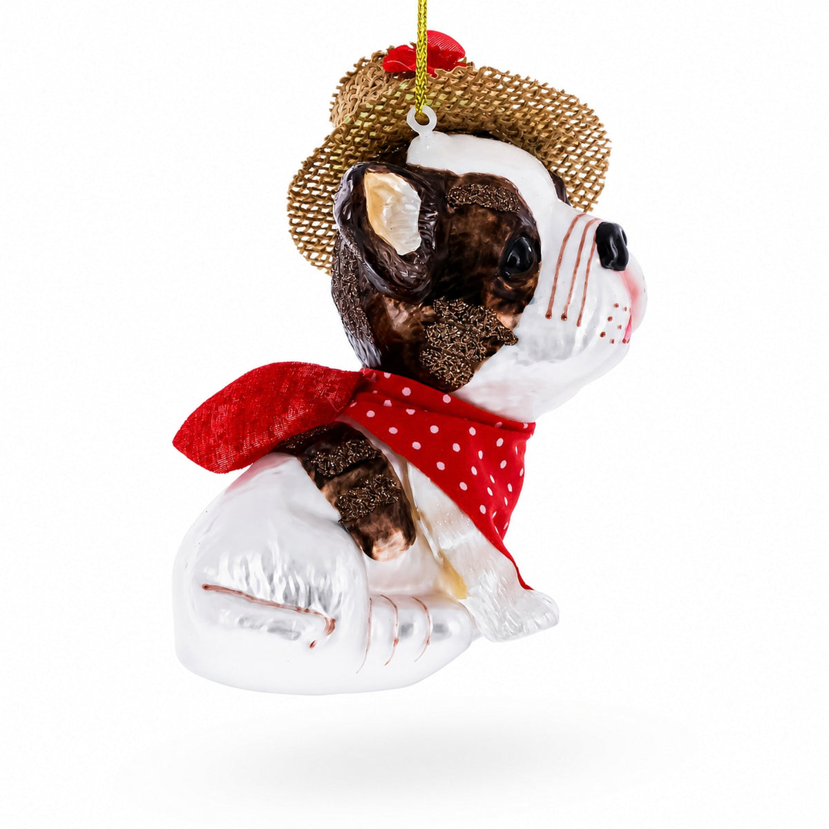 Dapper Boston Terrier in Hat Glass Christmas Ornament