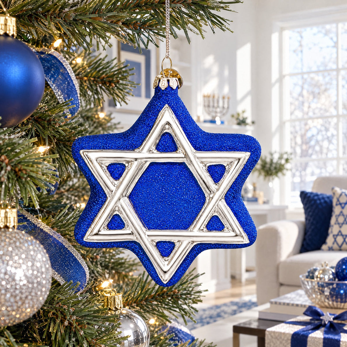 Jewish Star of David Glass Christmas Ornament