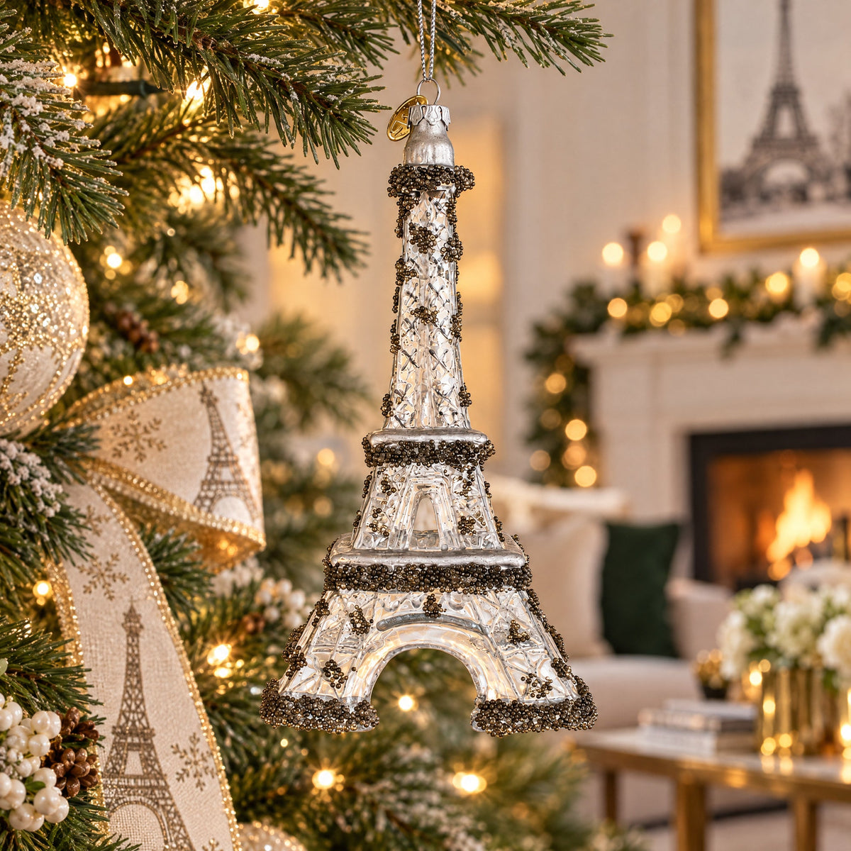 Iconic Eiffel Tower, Paris Glass Christmas Ornament