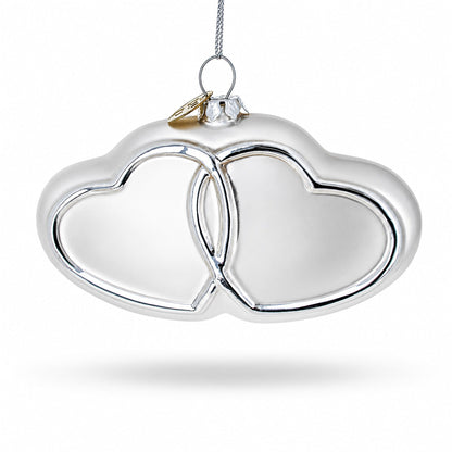 Linked Silver Hearts Glass Christmas Ornament