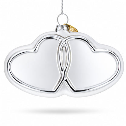 Linked Silver Hearts Glass Christmas Ornament