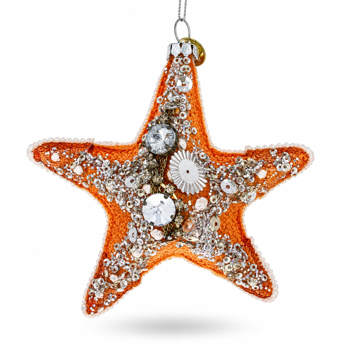Glittered Starfish Glass Christmas Ornament