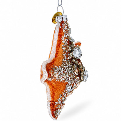 Glittered Starfish Glass Christmas Ornament