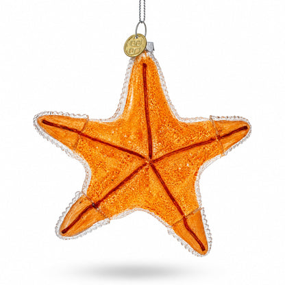 Glittered Starfish Glass Christmas Ornament