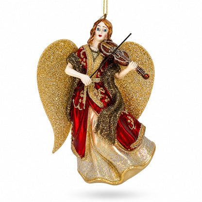 Angel Playing Violin Glass Christmas Ornament