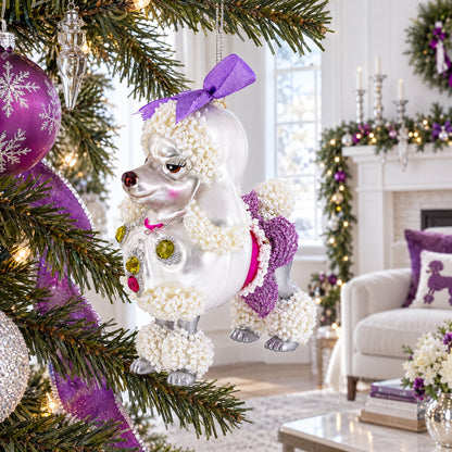 Bejeweled Poodle Glass Christmas Ornament
