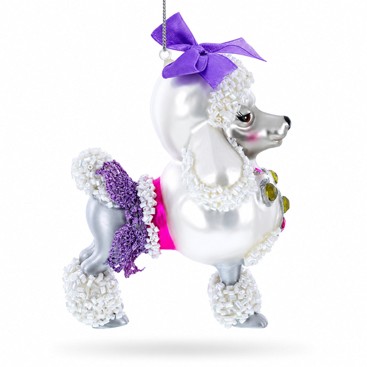 Bejeweled Poodle Glass Christmas Ornament
