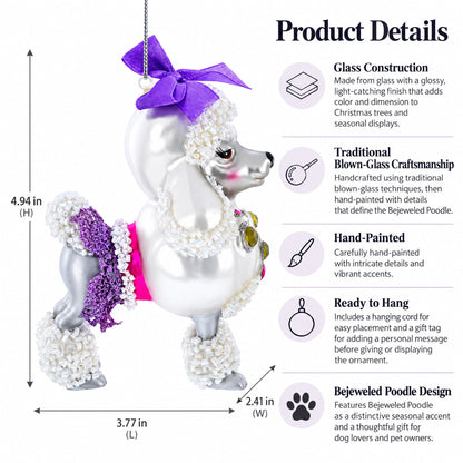 Bejeweled Poodle Glass Christmas Ornament