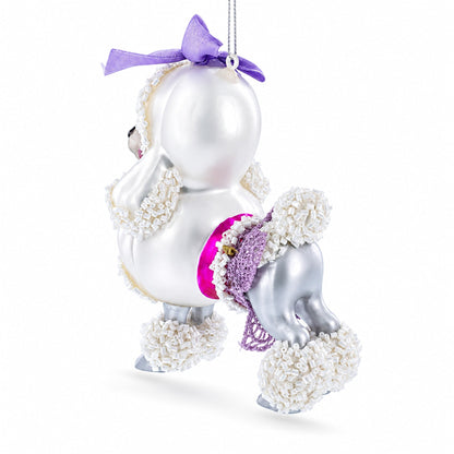 Bejeweled Poodle Glass Christmas Ornament