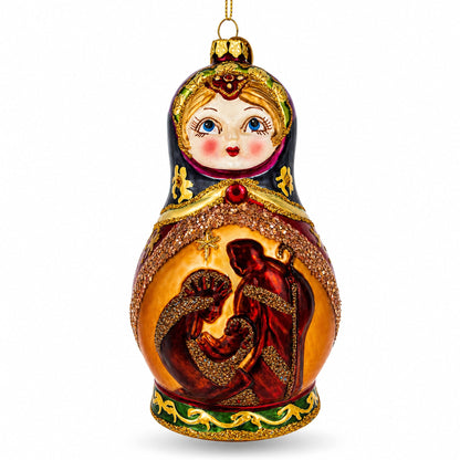 Matryoshka Doll with Nativity Scene Glass Christmas Ornament