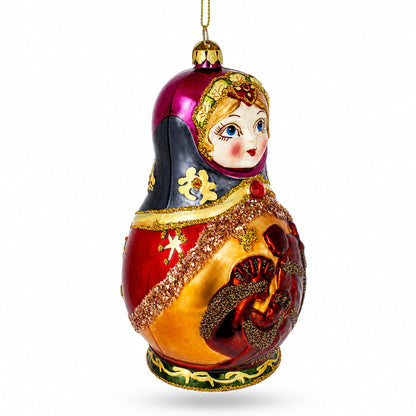 Matryoshka Doll with Nativity Scene Glass Christmas Ornament