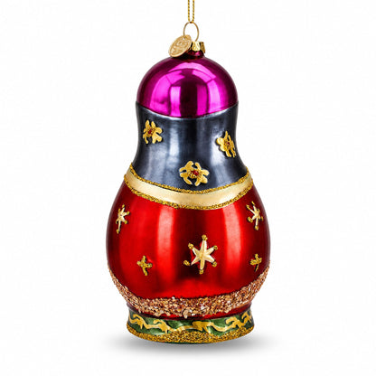 Matryoshka Doll with Nativity Scene Glass Christmas Ornament
