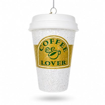 Coffee Lover's Cup Glass Christmas Ornament