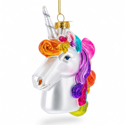 Rainbow Unicorn Glass Christmas Ornament