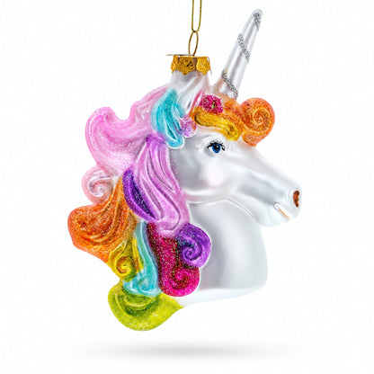 Rainbow Unicorn Glass Christmas Ornament