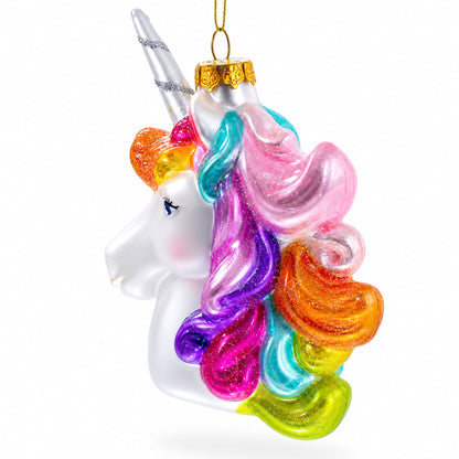 Rainbow Unicorn Glass Christmas Ornament