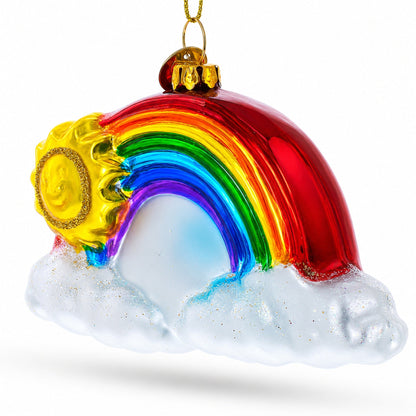 Rainbow and Smiling Sun Glass Christmas Ornament