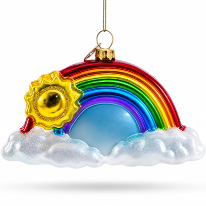 Rainbow and Smiling Sun Glass Christmas Ornament