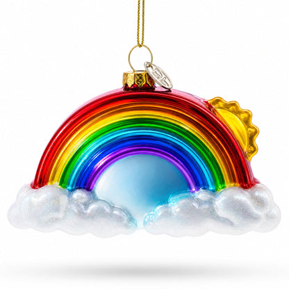 Rainbow and Smiling Sun Glass Christmas Ornament