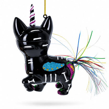 Black Cat on Halloween Glass Christmas Ornament