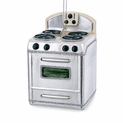 Silver Oven Stove Range Glass Christmas Ornament